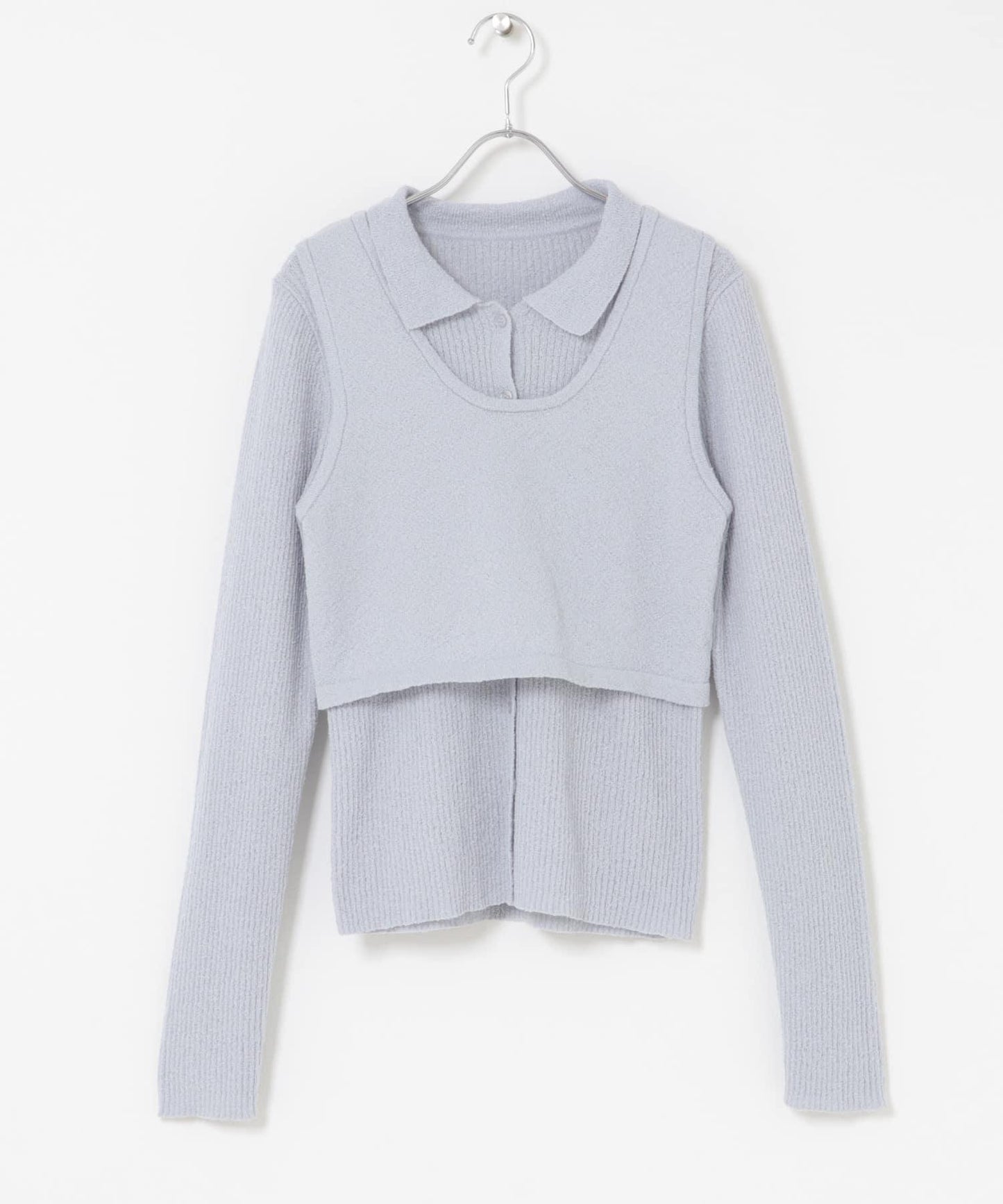 一部分色迷你圈圈紗疊穿針織襯衫