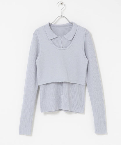 一部分色迷你圈圈紗疊穿針織襯衫