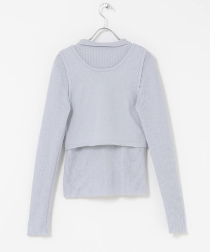 一部分色迷你圈圈紗疊穿針織襯衫