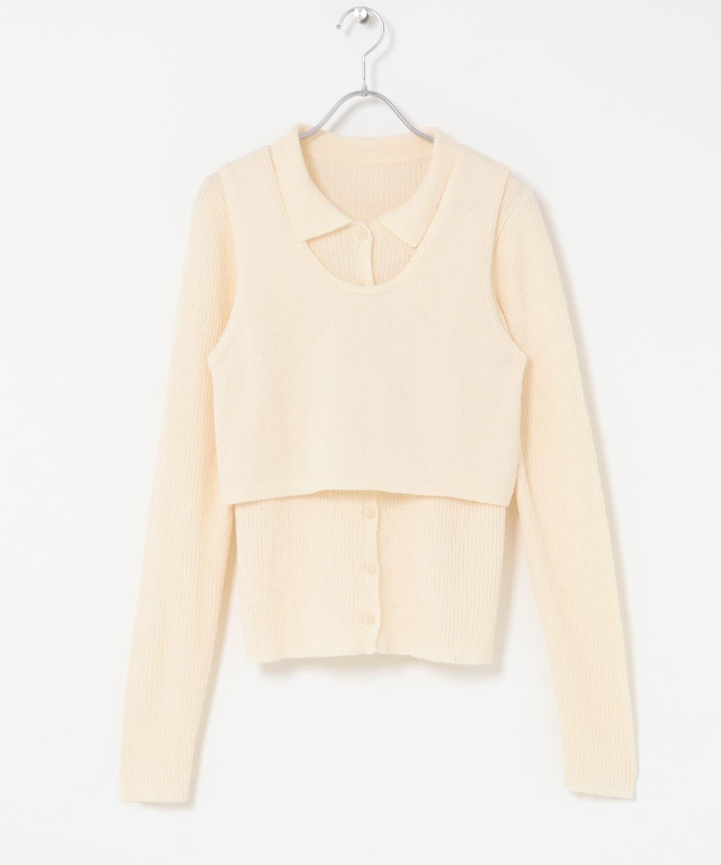 一部分色迷你圈圈紗疊穿針織襯衫