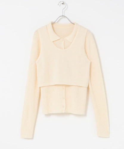 一部分色迷你圈圈紗疊穿針織襯衫