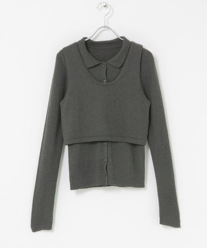 一部分色迷你圈圈紗疊穿針織襯衫