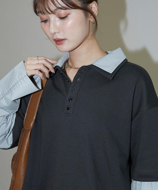 層疊風格襯衫式POLO上衣