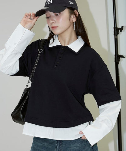 層疊風格襯衫式POLO上衣