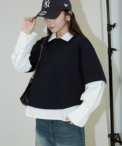 層疊風格襯衫式POLO上衣