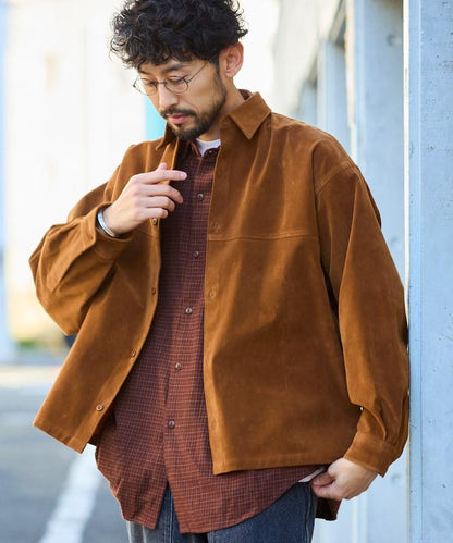 寬鬆版型仿皮絨襯衫夾克