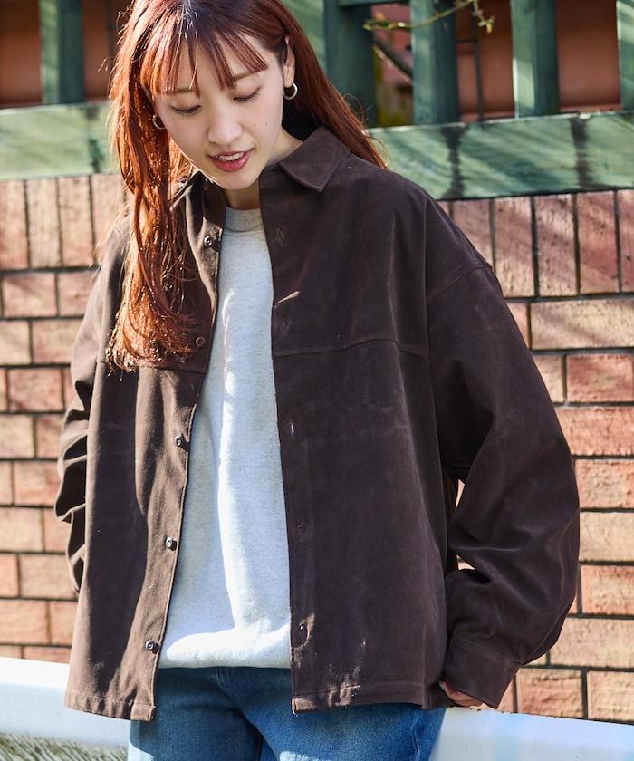 寬鬆版型仿皮絨襯衫夾克
