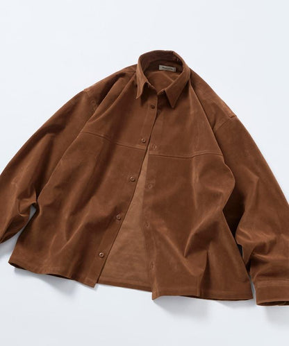 寬鬆版型仿皮絨襯衫夾克