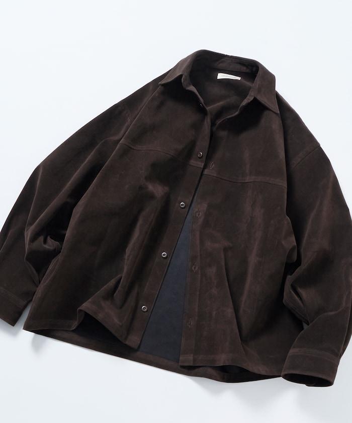 寬鬆版型仿皮絨襯衫夾克