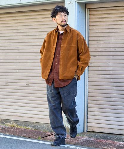 寬鬆版型仿皮絨襯衫夾克