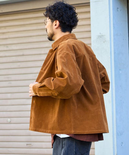 寬鬆版型仿皮絨襯衫夾克