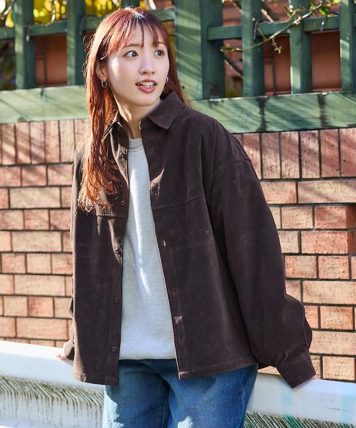 寬鬆版型仿皮絨襯衫夾克