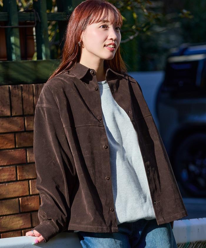 寬鬆版型仿皮絨襯衫夾克