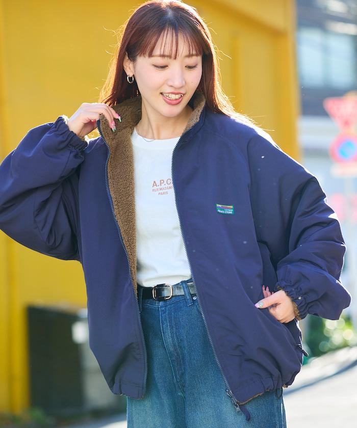 寬鬆版型尼龍抓絨可雙面穿立領夾克