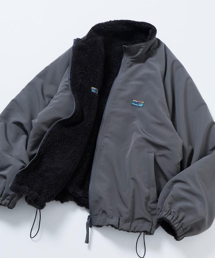 寬鬆版型尼龍抓絨可雙面穿立領夾克