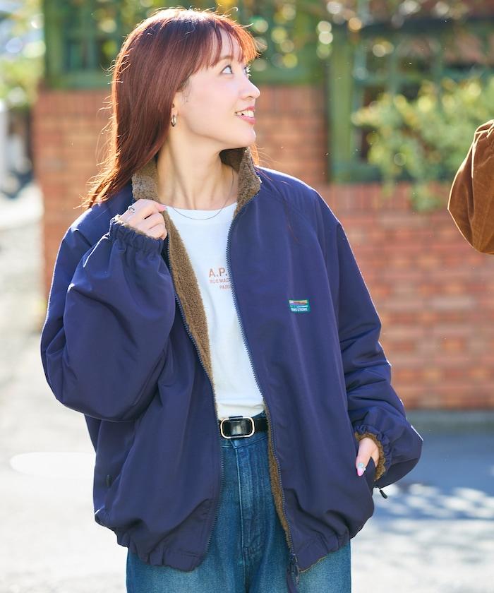 寬鬆版型尼龍抓絨可雙面穿立領夾克