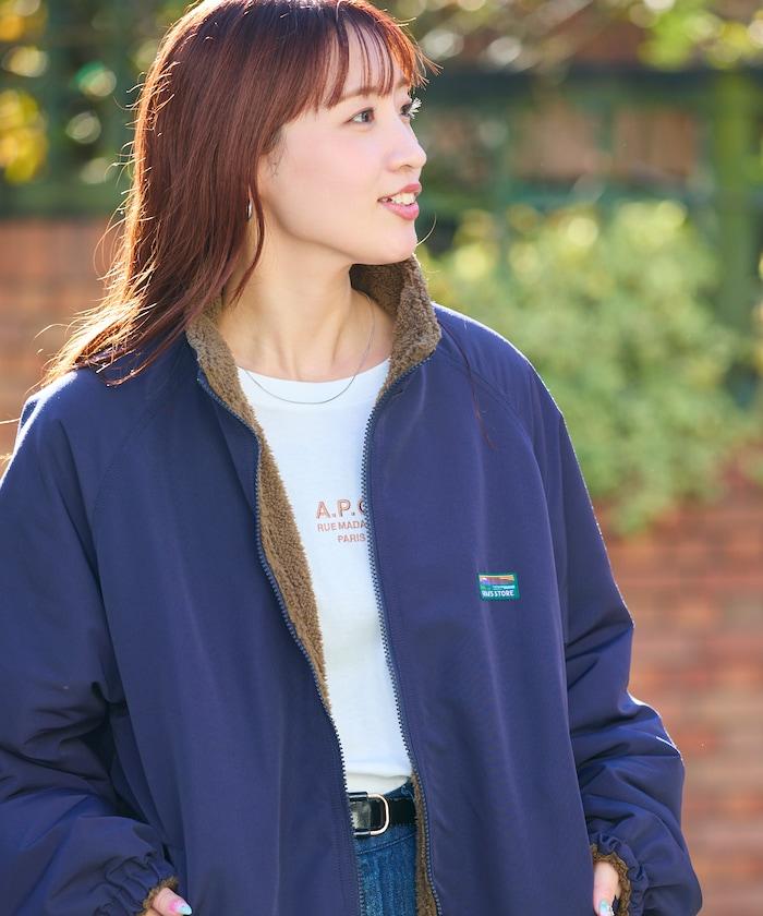 寬鬆版型尼龍抓絨可雙面穿立領夾克