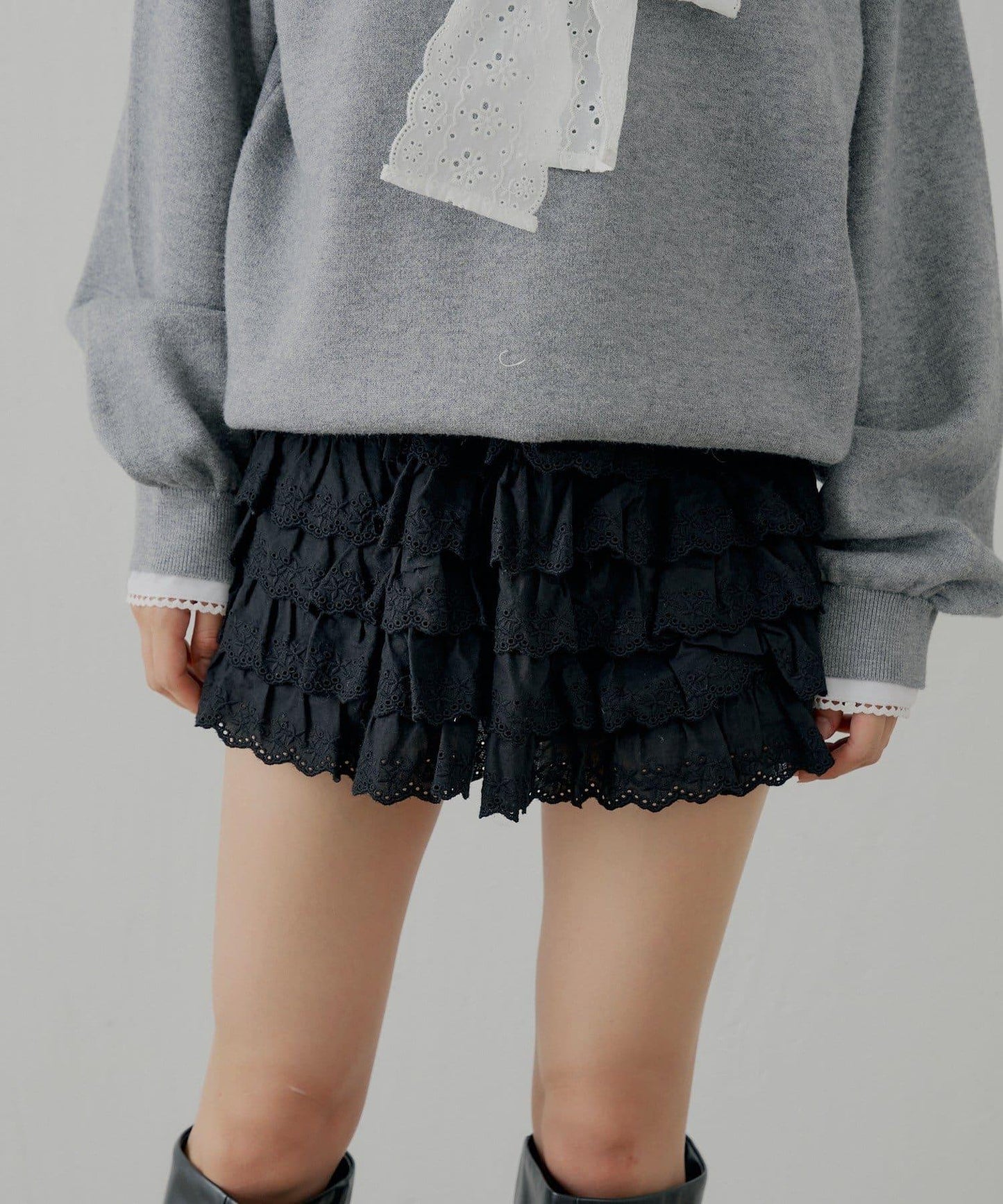 蕾絲荷葉邊層疊半身裙