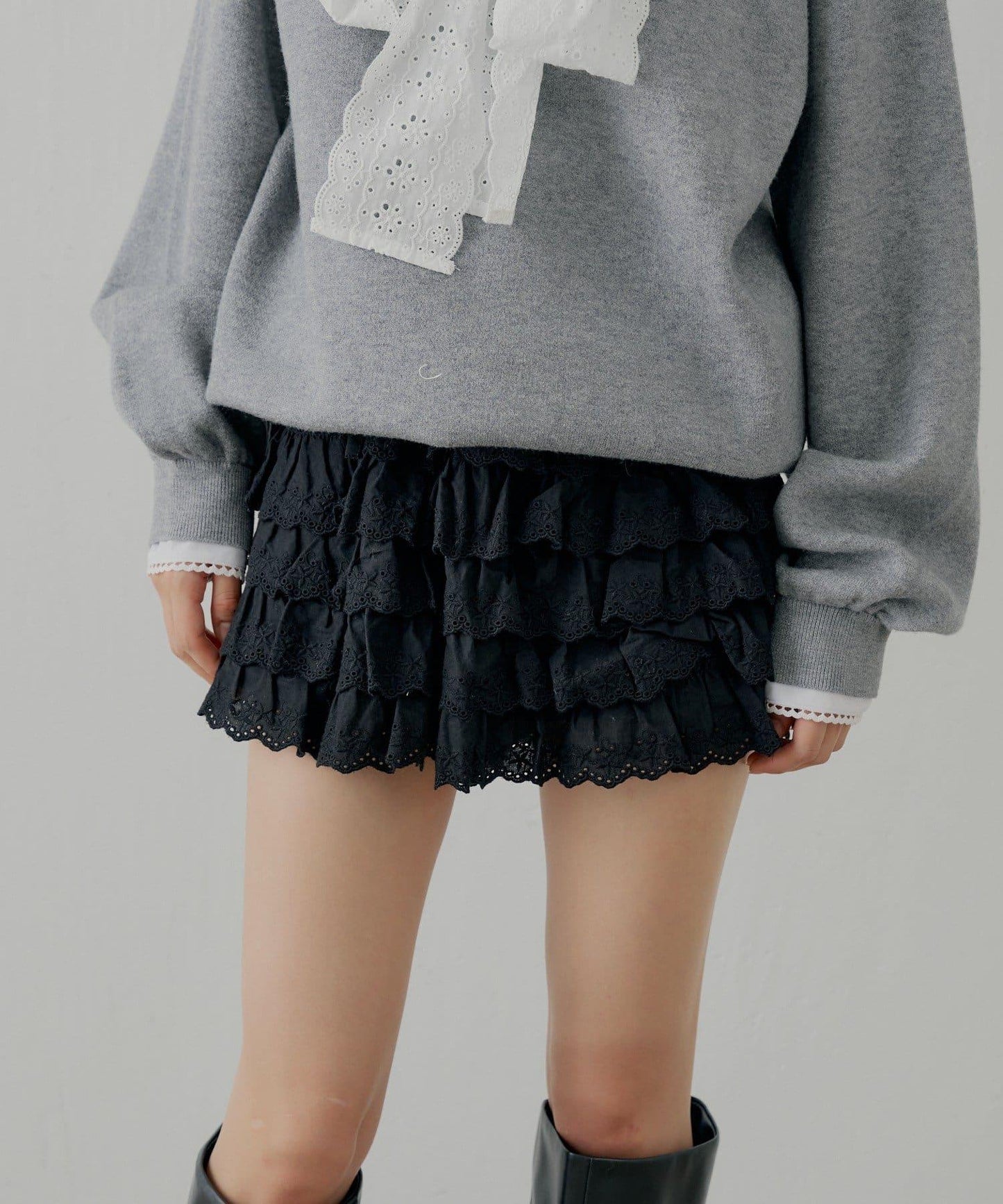 蕾絲荷葉邊層疊半身裙