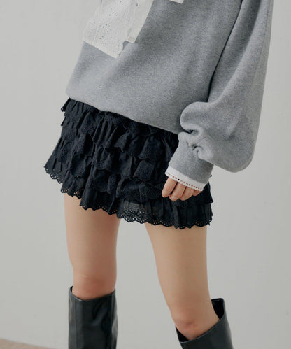 蕾絲荷葉邊層疊半身裙