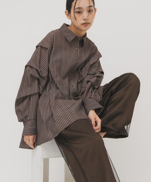 不規則褶皺設計條紋襯衫