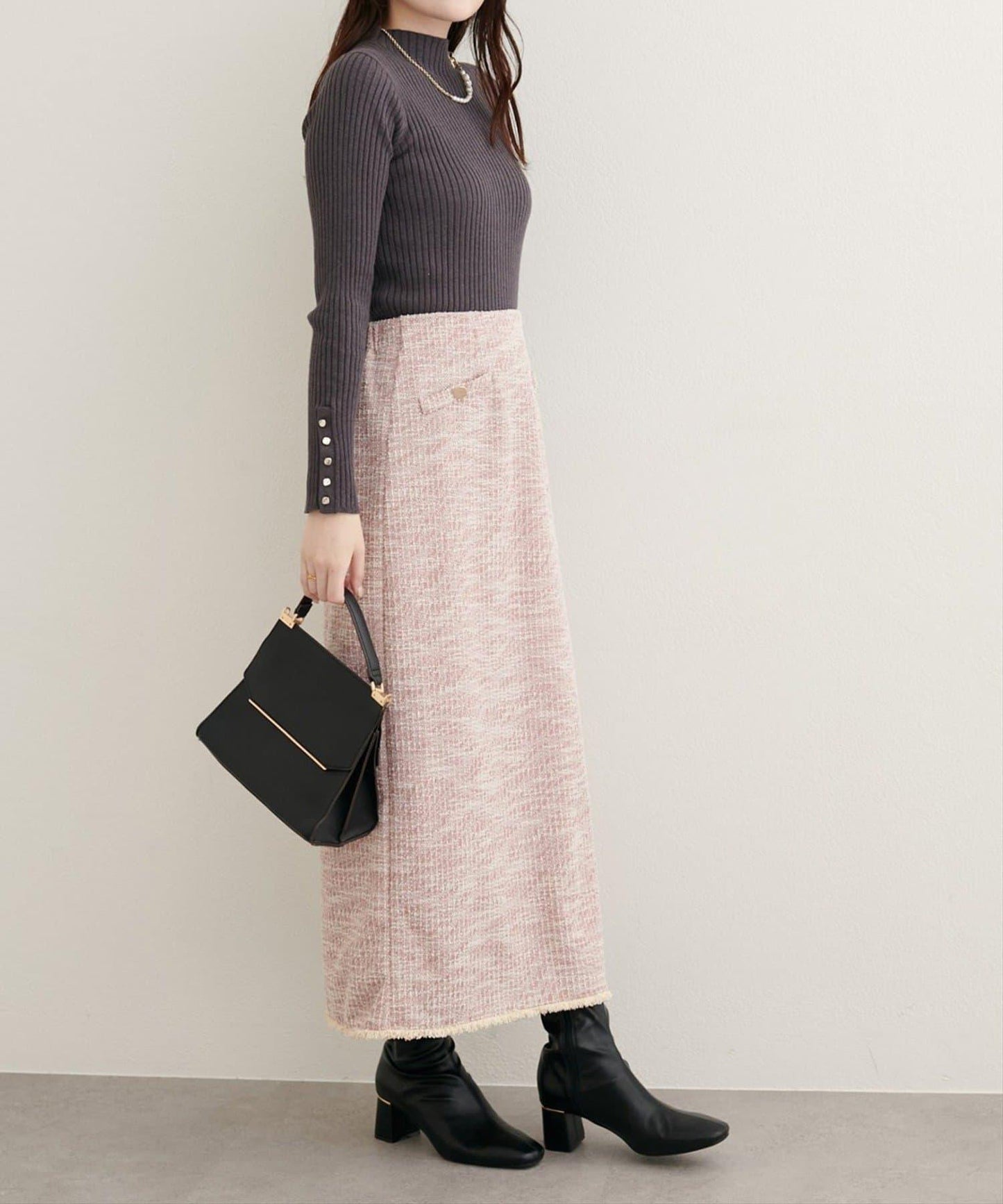 【natural couture】彈力粗花呢修身半身裙