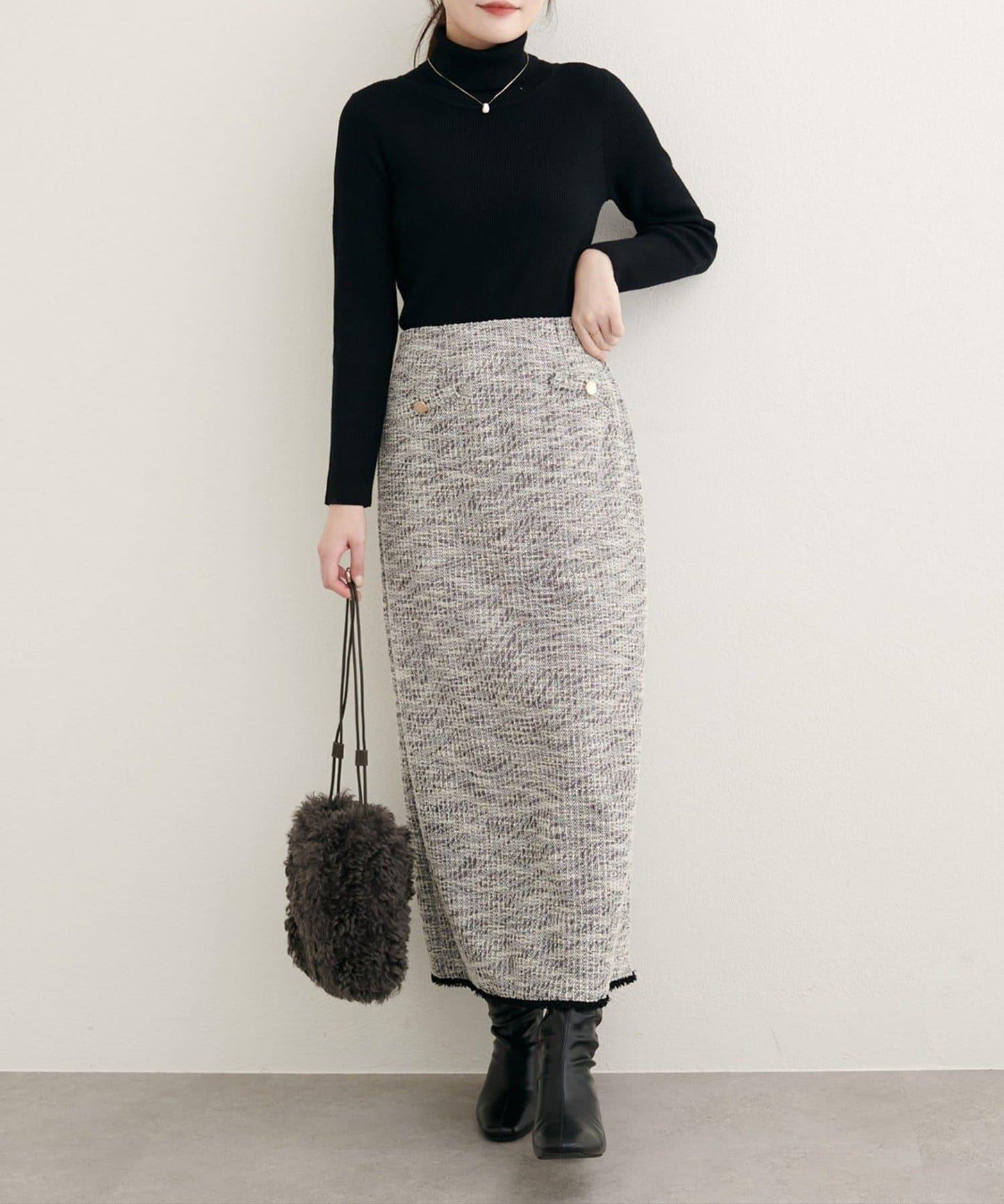 【natural couture】彈力粗花呢修身半身裙