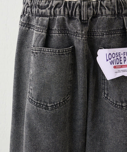 【2026春夏】【可調節腰圍&可自行裁剪】牛仔改良風寬腿褲