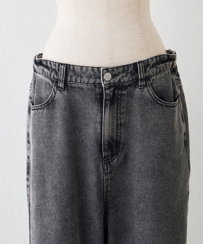 【2026春夏】【可調節腰圍&可自行裁剪】牛仔改良風寬腿褲