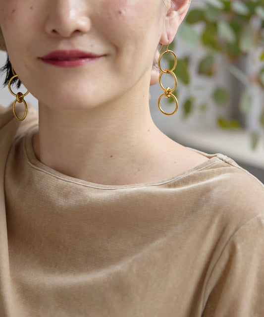 金屬過敏適用/不鏽鋼三環耳環