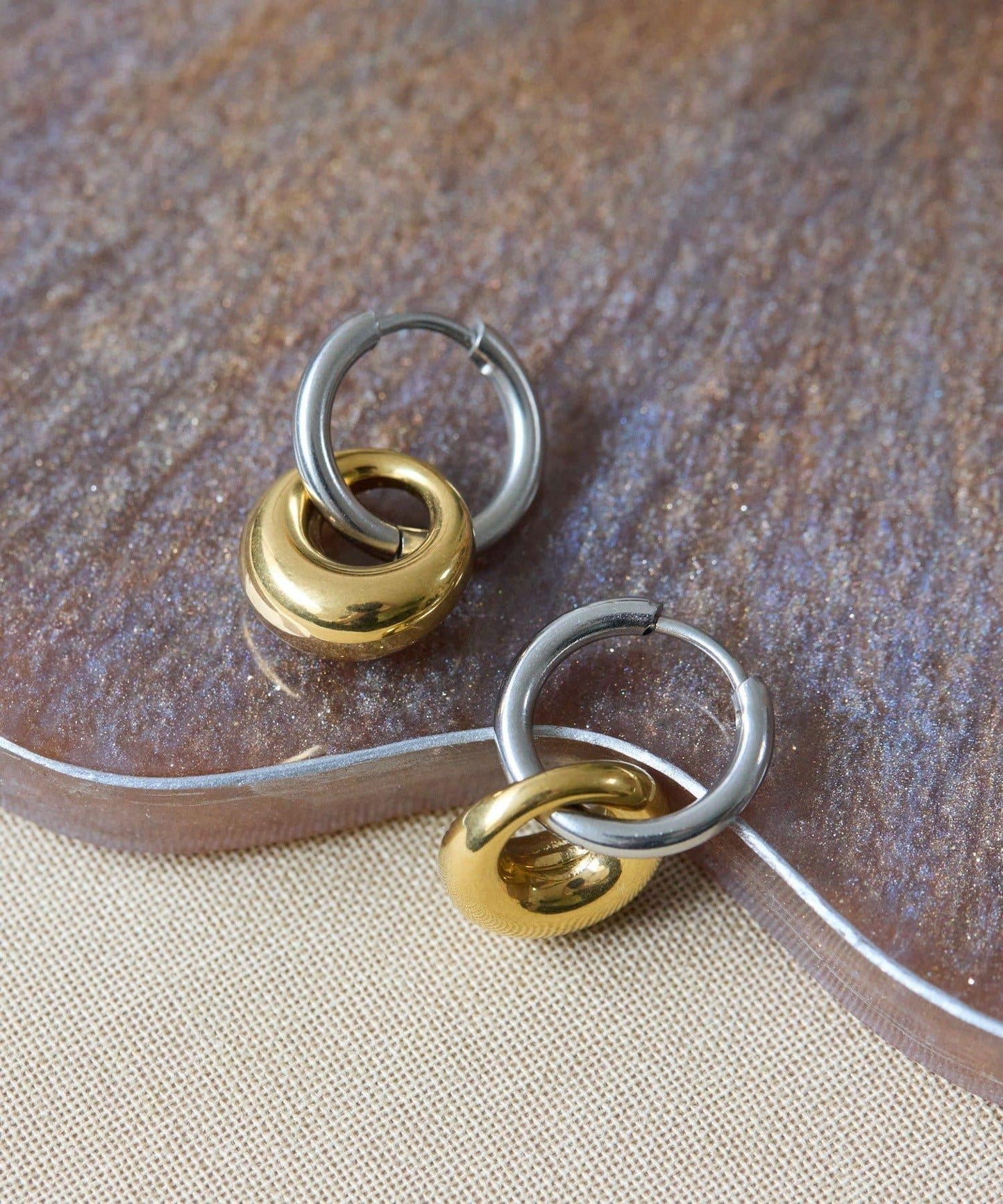 《金屬過敏適用/不鏽鋼》寬環雙色耳環