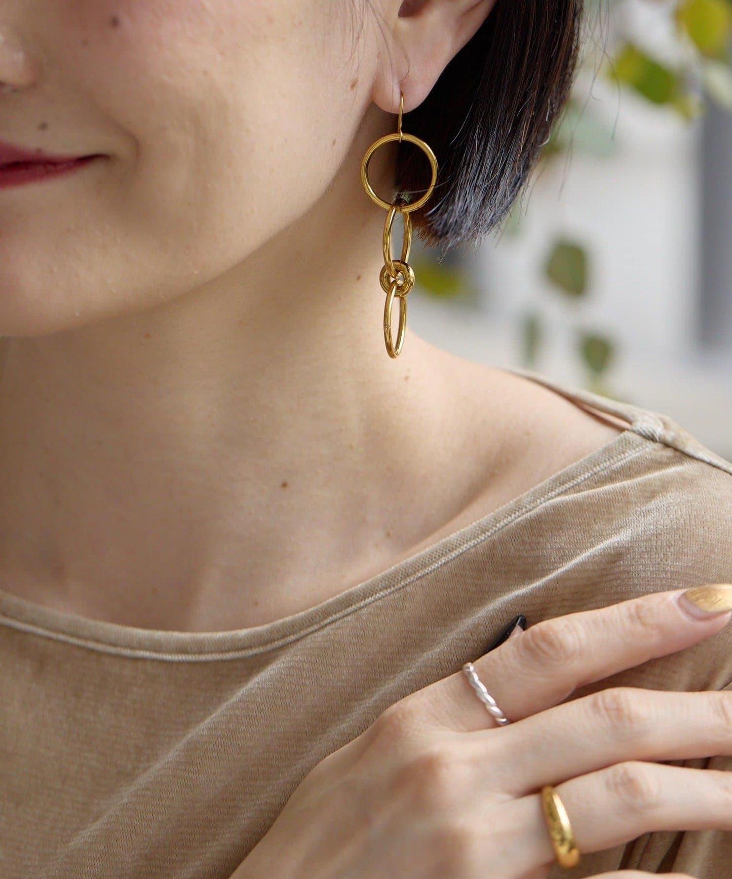 金屬過敏適用/不鏽鋼三環耳環