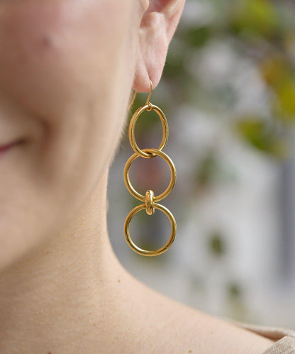金屬過敏適用/不鏽鋼三環耳環