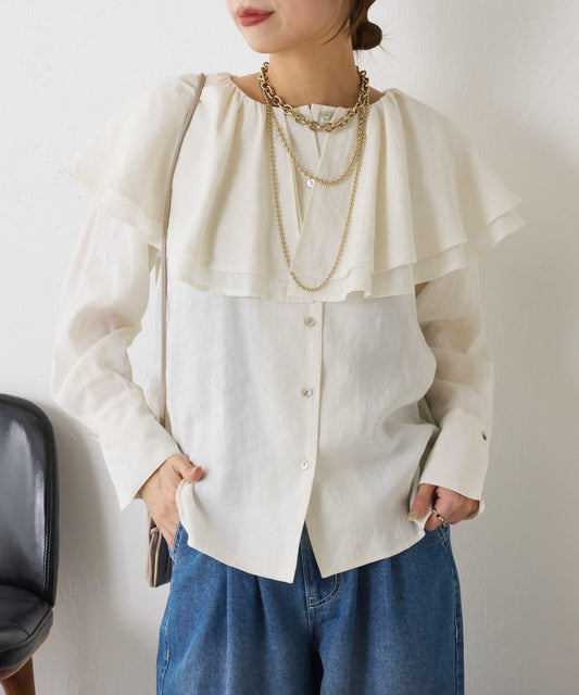 荷葉邊領口襯衫