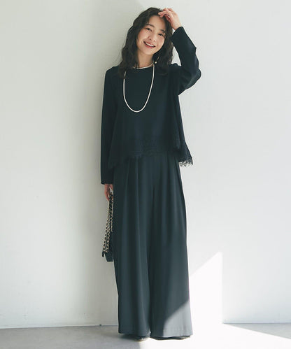 【RISA監修】下襬蕾絲襯衫+雙褶寬腿褲