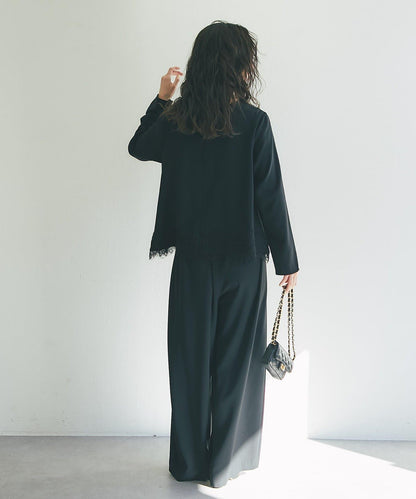 【RISA監修】下襬蕾絲襯衫+雙褶寬腿褲