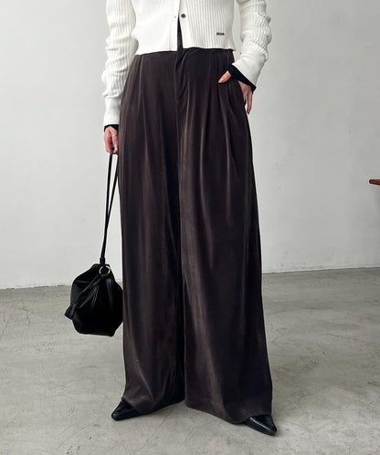 天鵝絨寬腿褲