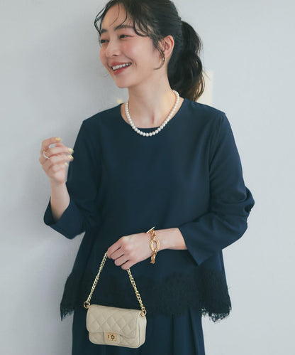 【RISA監修】下襬蕾絲襯衫+雙褶寬腿褲