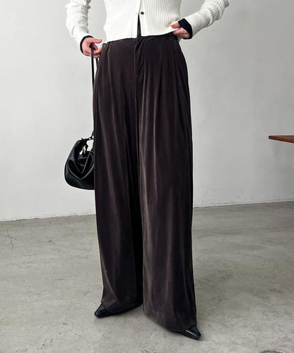 天鵝絨寬腿褲