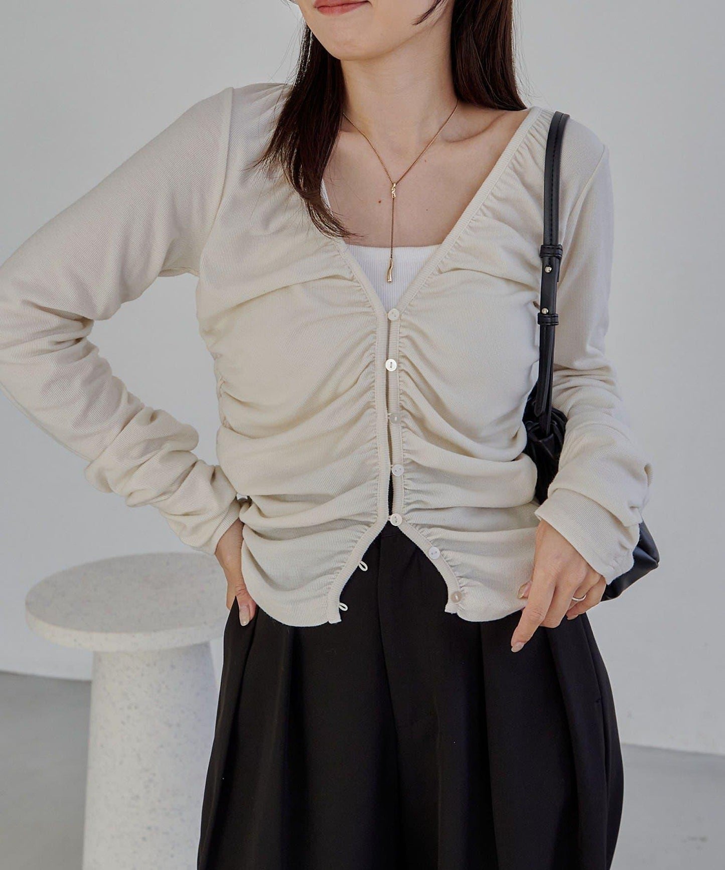 拼接滾邊垂墜開衫