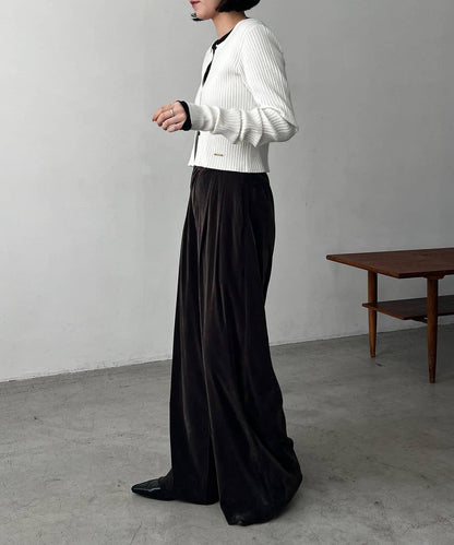 天鵝絨寬腿褲