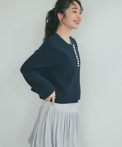 雙層交叉前襟珍珠裝飾夾克