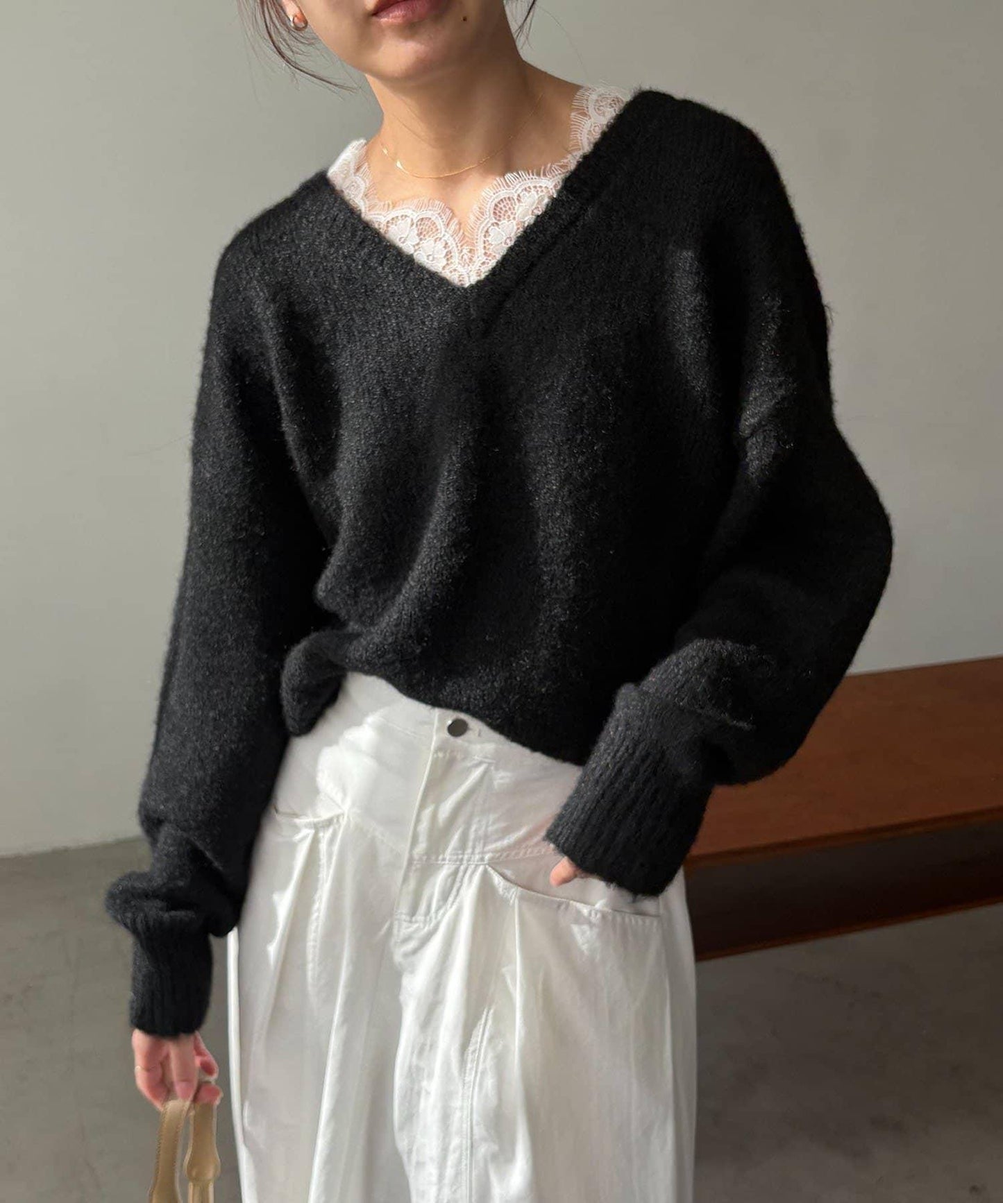 蕾絲裝飾針織衫