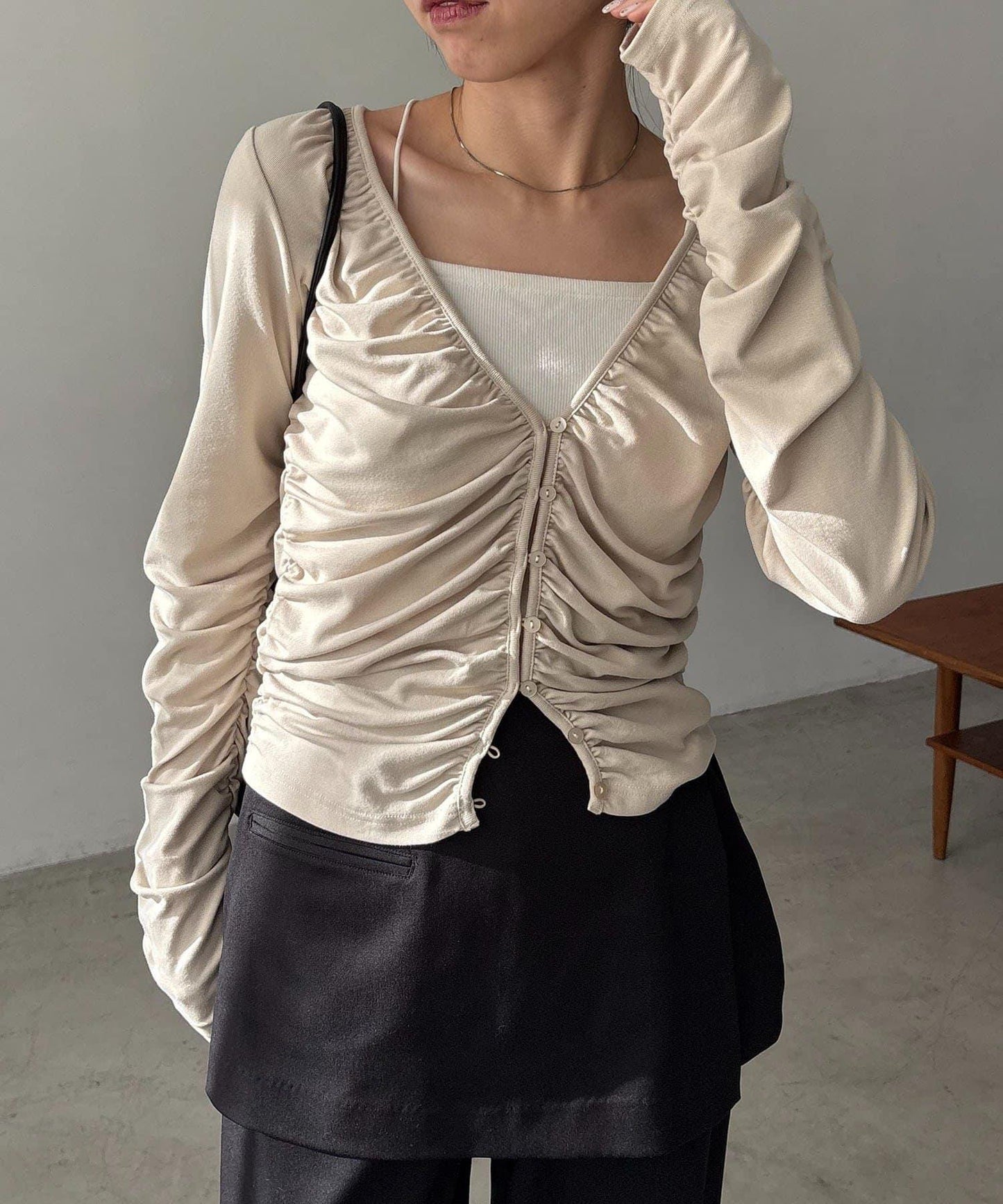 拼接滾邊垂墜開衫