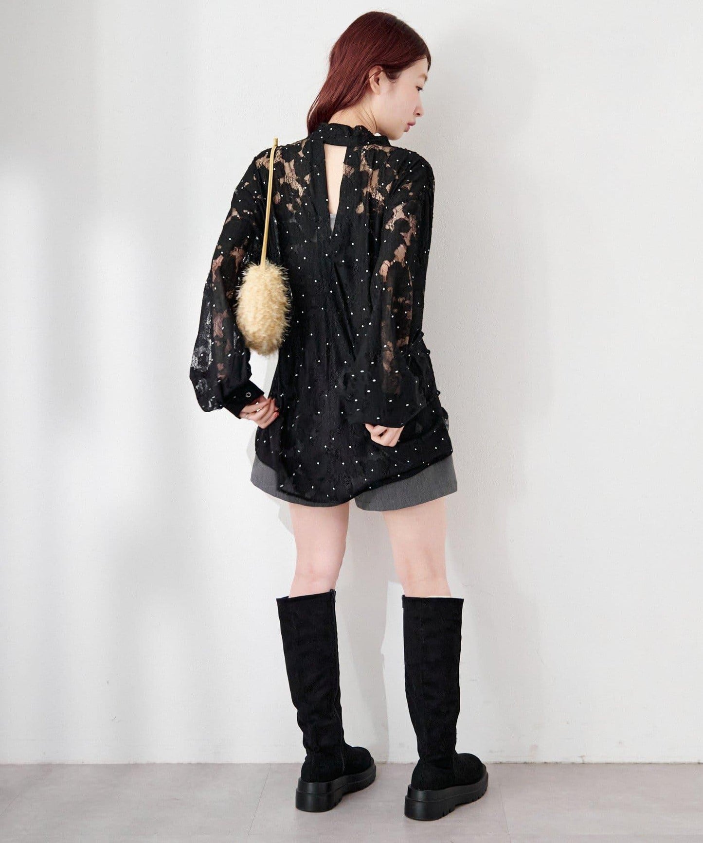 波點蕾絲蝴蝶結領襯衫