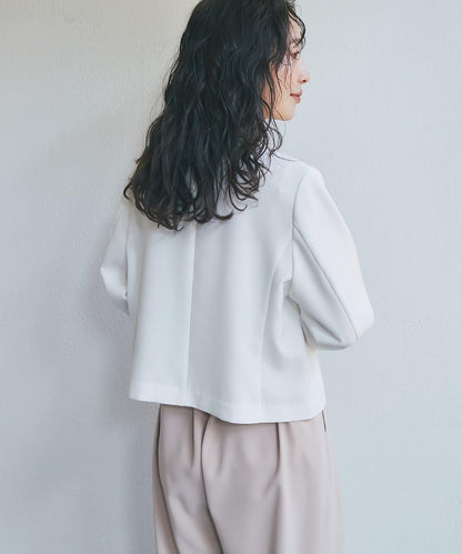 雙層交叉前襟珍珠裝飾夾克