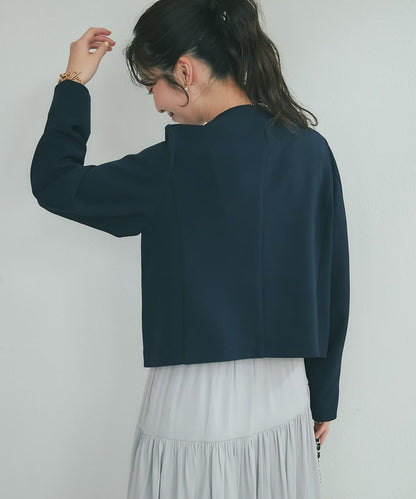 雙層交叉前襟珍珠裝飾夾克