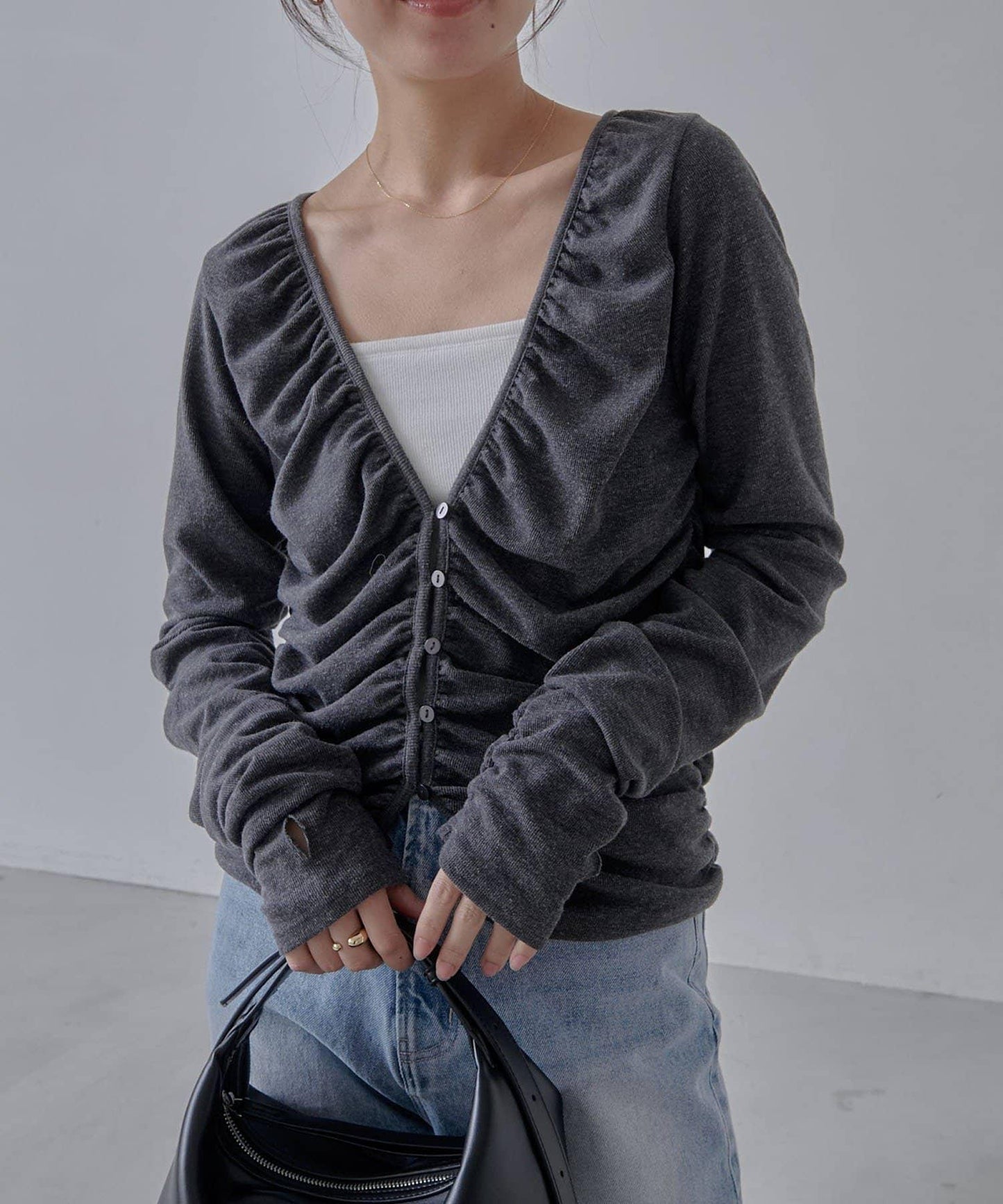 拼接滾邊垂墜開衫