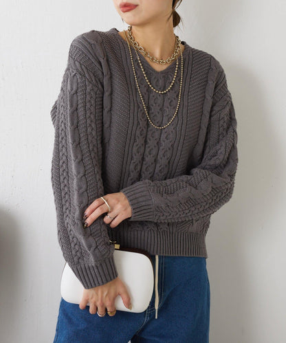 麻花V領針織衫