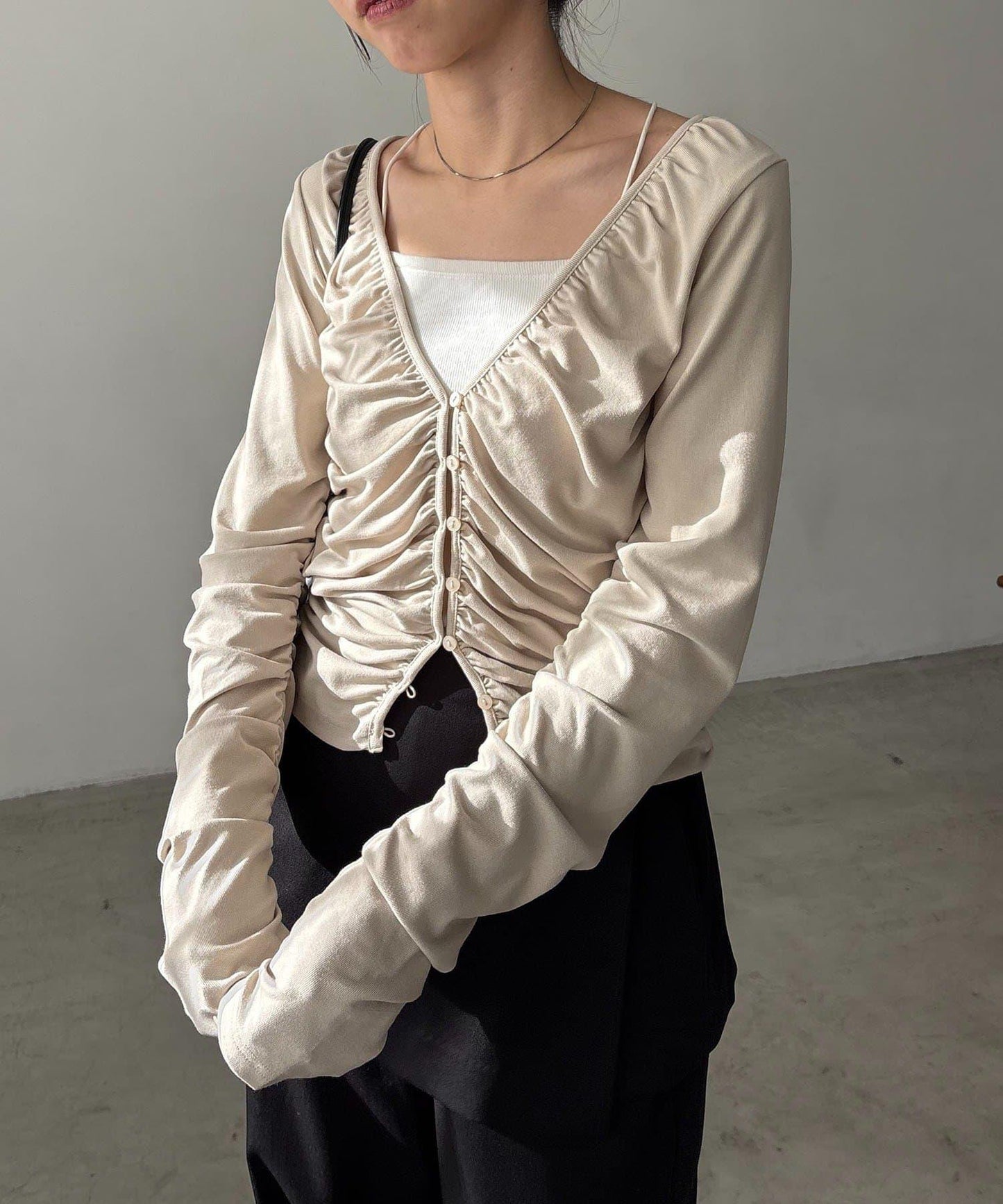 拼接滾邊垂墜開衫